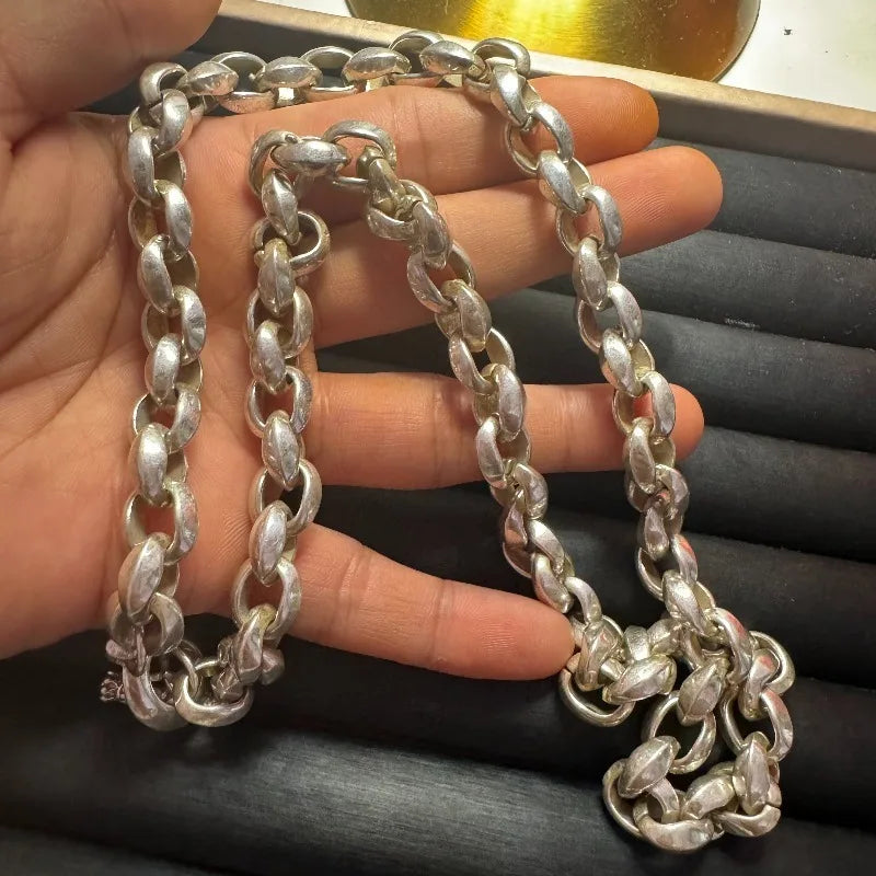 New S925 Silver Men's Necklace, Bold Geometric Styling, Premium Texture Design, Trendy Retro Fashion Jewelry for Men