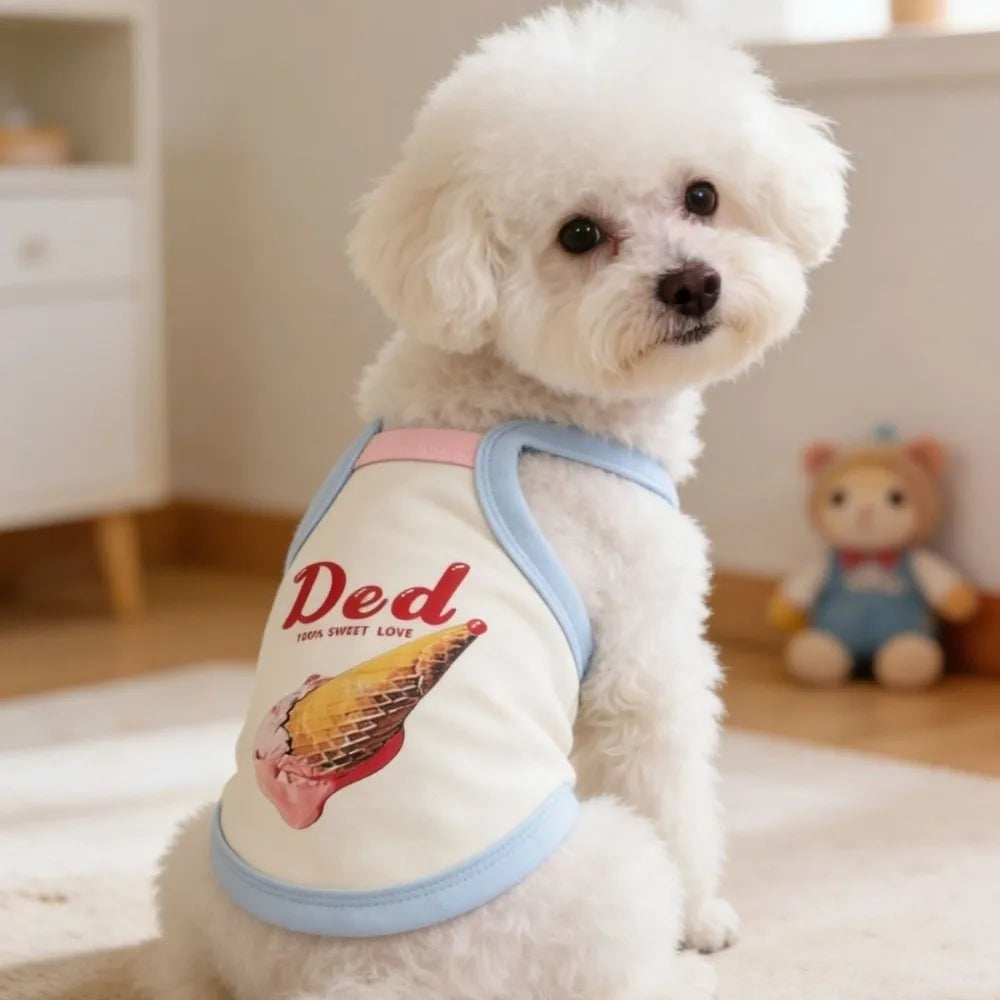 Cartoon Print Pet Ice Cream Camisole Vest Thin Breathable Comfortable Clothing Pet Tank Top Dog Clothes Small Dogs