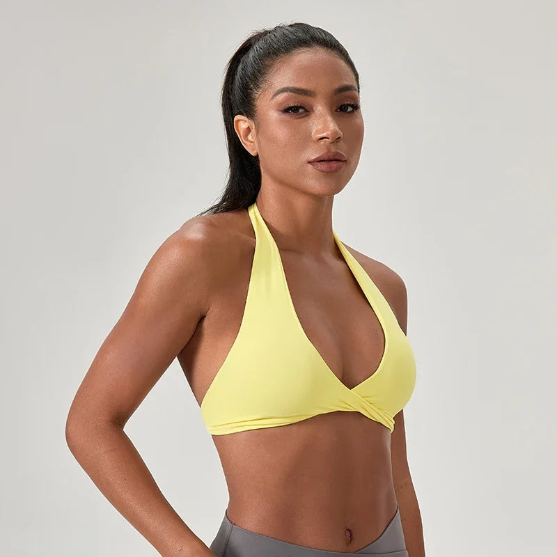 Sports Yoga Bra For Women Underwear Sportswear Halter Neck With Stylish Back Sexy Gym Bra With Cups Running Fitness Backless Top