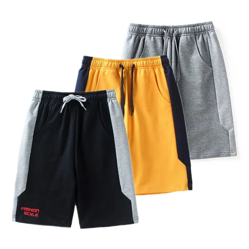 2026 New Summer Kids Boys Knitted Shorts Patchwork Striped Soft Cotton Sporty Shorts For Teenagers Big Boys 2-14 Years Wear