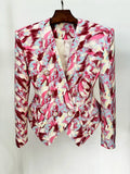 HIGH STREET Newest 2026 Designer Jacket Women's Gorgeous Feather Printed Collarless Blazer