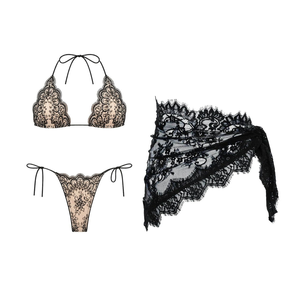 Mesh Bikini with Pants Swimsuit Brazilan Bikini Set Swimwear for Women Lace Halter Shirring 3 Pcs Bathing Suits Summer Female
