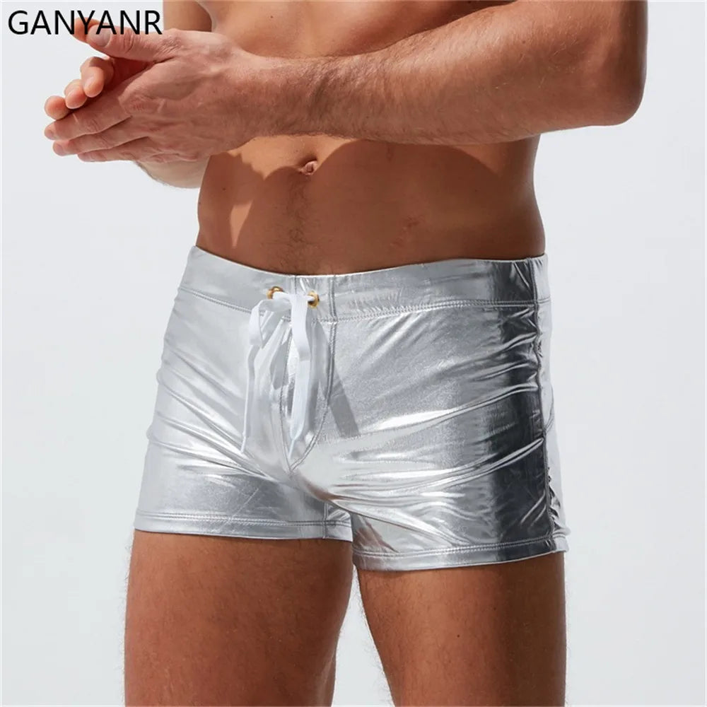 GANYANR Swimwear Men Swim Briefs Gay Swimsuit Sexy Swimming Trunks Beach Shorts Homens Bikini boardshorts quick dry surf wear