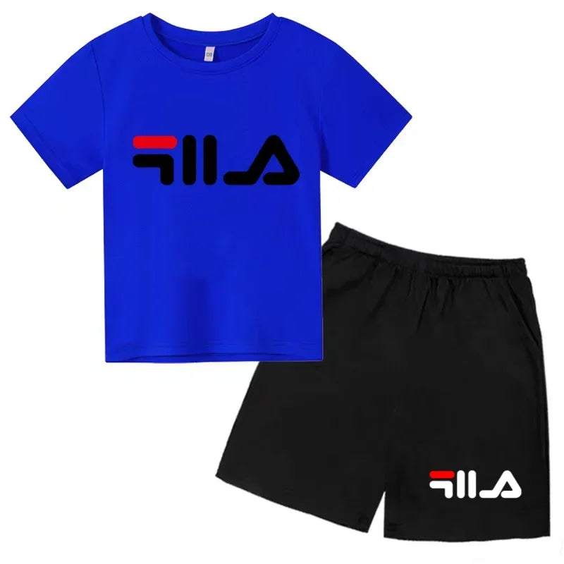 Summer Kids Letter Print 2PCS Outfits Casual Short Sleeve T-Shirt & Shorts Set Sports Tracksuit for Boys Girls 3-12Y