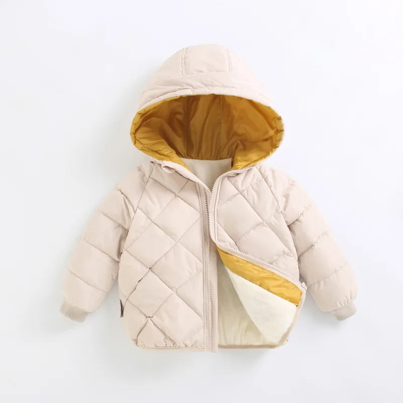 1-8 Years Spring Autumn Boys Girls Jacket Thick Fleece-lined Grid Design Hooded Coat For Kids Children Outdoor Outerwear