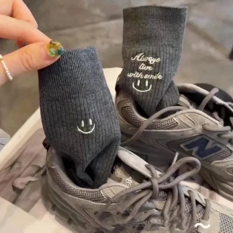 Women's Socks Cotton Cute Kawaii Embroidered Funny Letter Socks for Women Girls Medium Tube Japanese Fashion Net Red Socks New