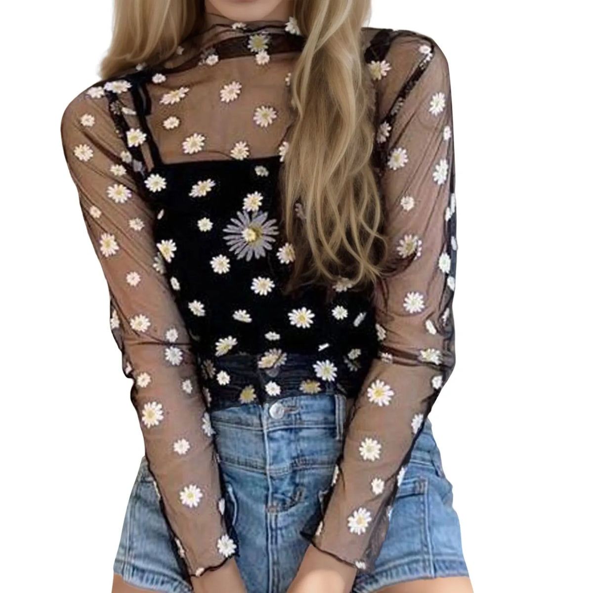 Casual Summer Crop Tops Women's Sheer Mesh Spaghetti Strap Tank Tops Streetwear Cotton Knitted Blouse Basic Camis Tops Mujer
