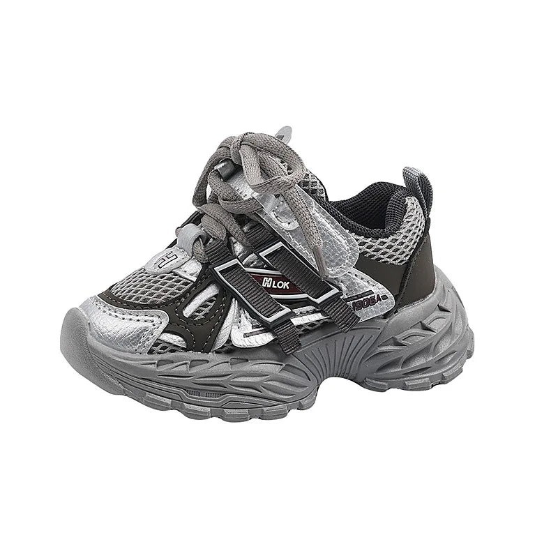 Children Sport Shoes Kids Sneakers Spring Autumn Toddler Shoes Fashion Design Boys Girls Lace-up Casual Shoes Gray Black