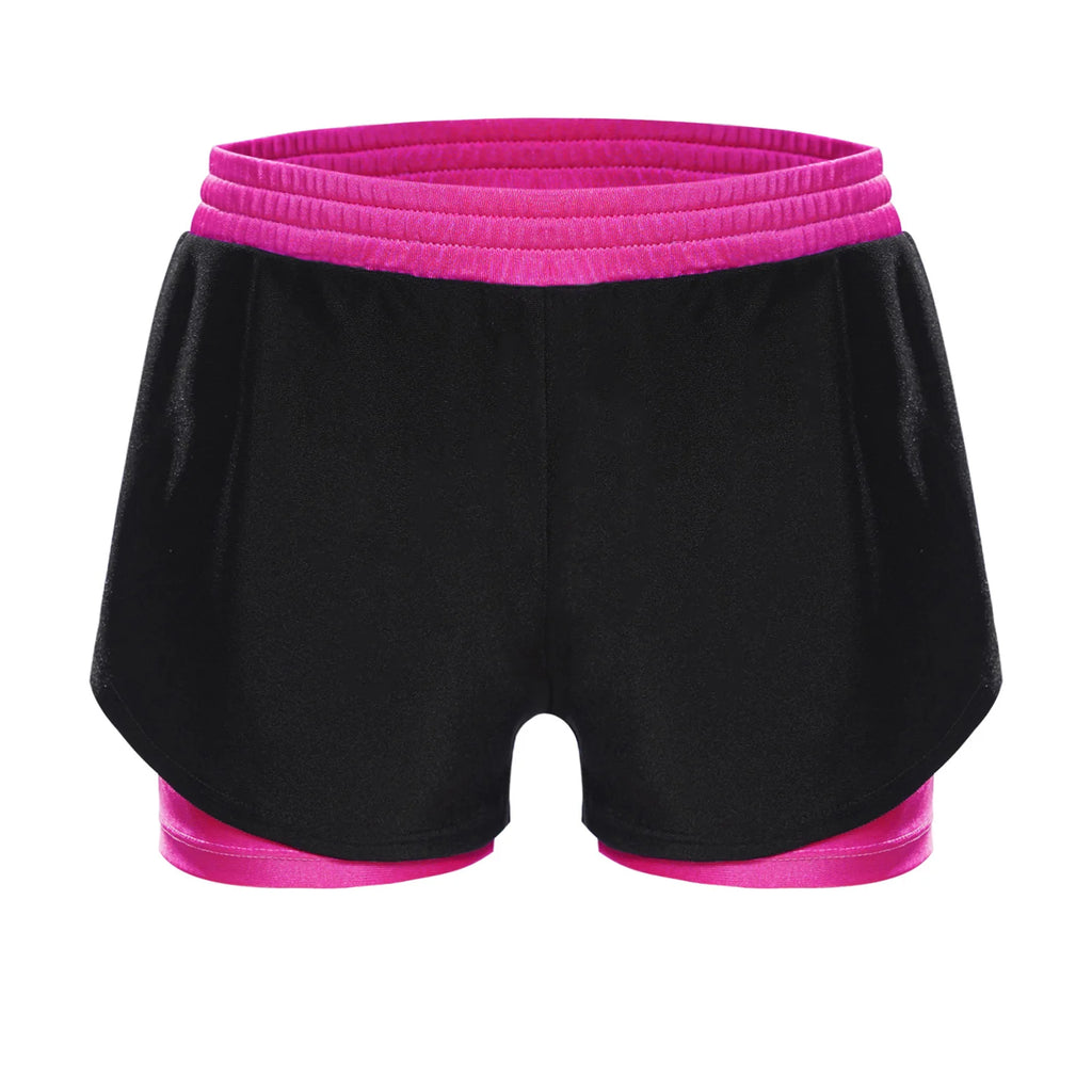 Kids Yoga Sports Shorts for Children Girls Workout Clothing Double-Layer Contrasting Shorts Running Cycling Bottoms Costumes