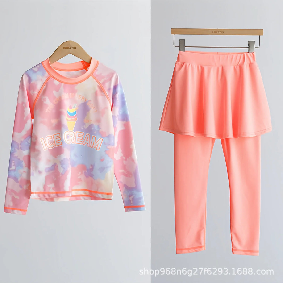 Girls Swimsuit Fashion Split Two-piece Swimwear Sets for Kids Sunscreen Quick Dry Long Sleeve Swimming Suits Teen Beach Clothing