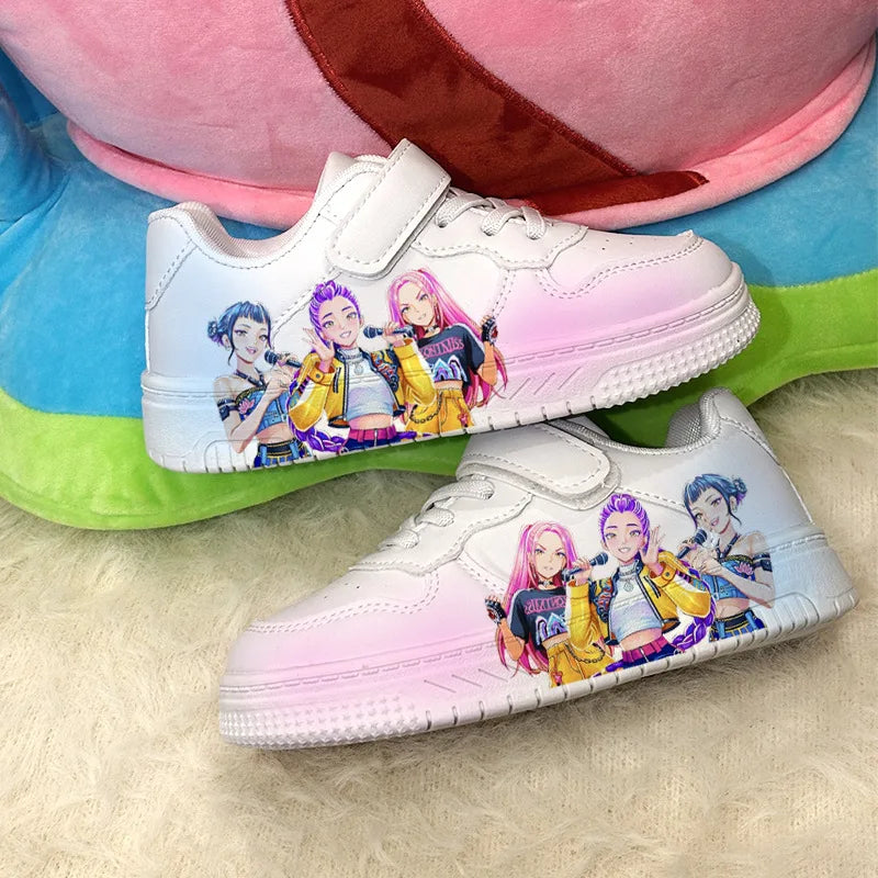 Kids Casual Sport Shoes Girls Cartoon Print Training Shoes Children's Anti-slip Sneakers Student Pu Leather Outdoor Shoes