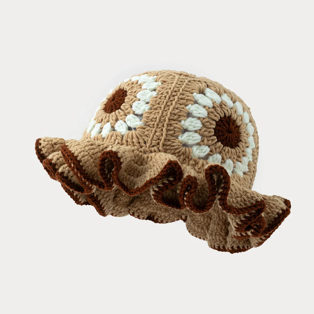Men's and women's colorful hand crocheted knitted hats with wavy edges and floral patterns,woolen hats suitable for keeping warm