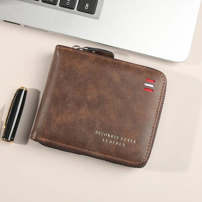 Men's Wallet Short Version New Solid Color Youth Simple Three Fold Wallet Multifunctional Student Zipper Coin Purse