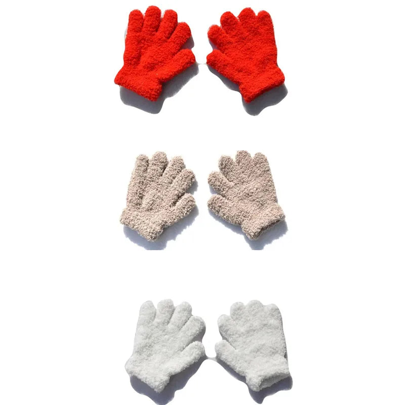 New 1-4Y Kids Gloves Winter Baby Plush Coral Gloves Toddler Full Fingers Cute Mittens Warm Windproof Glove For Boys Girls