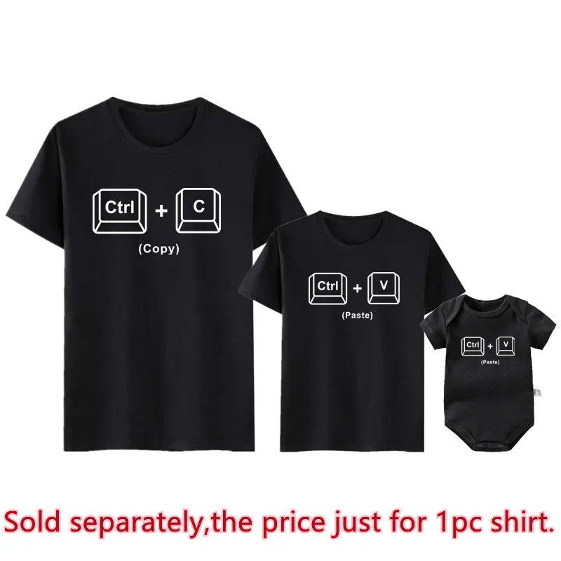 New Copy Paste Family Matching Shirts Look Father and Baby Tshirts Ctrl C Ctrl V Print Daddy Daughter Outfits Father's Day Gifts