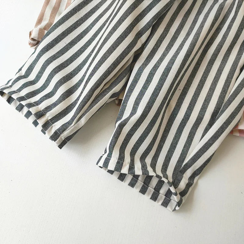 Linen Cotton Stripe Pants for Boys Girls Summer Autumn Casual Loose Kids Children's Trousers