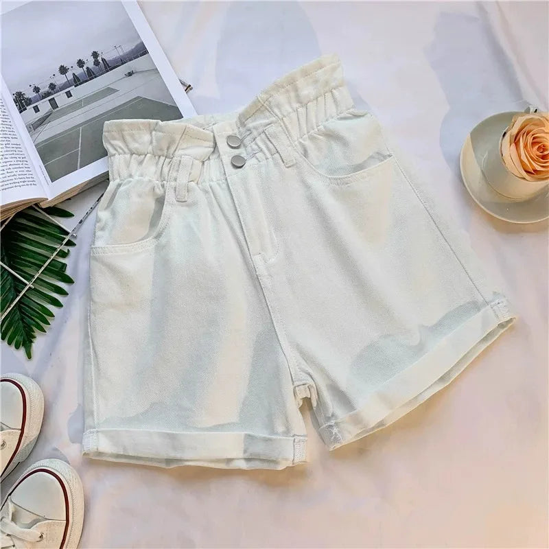 High Waist Wide Leg ort Jeans Women's Loose Slimming A-Line Pants Summer Casual Waed Denim Roll up Hem Floral Print