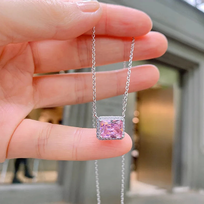 Women Jewelry Vintage 7*9mm High Quality Yellow Pink Blue Crystal Bracelet Necklace Party Fine Gift