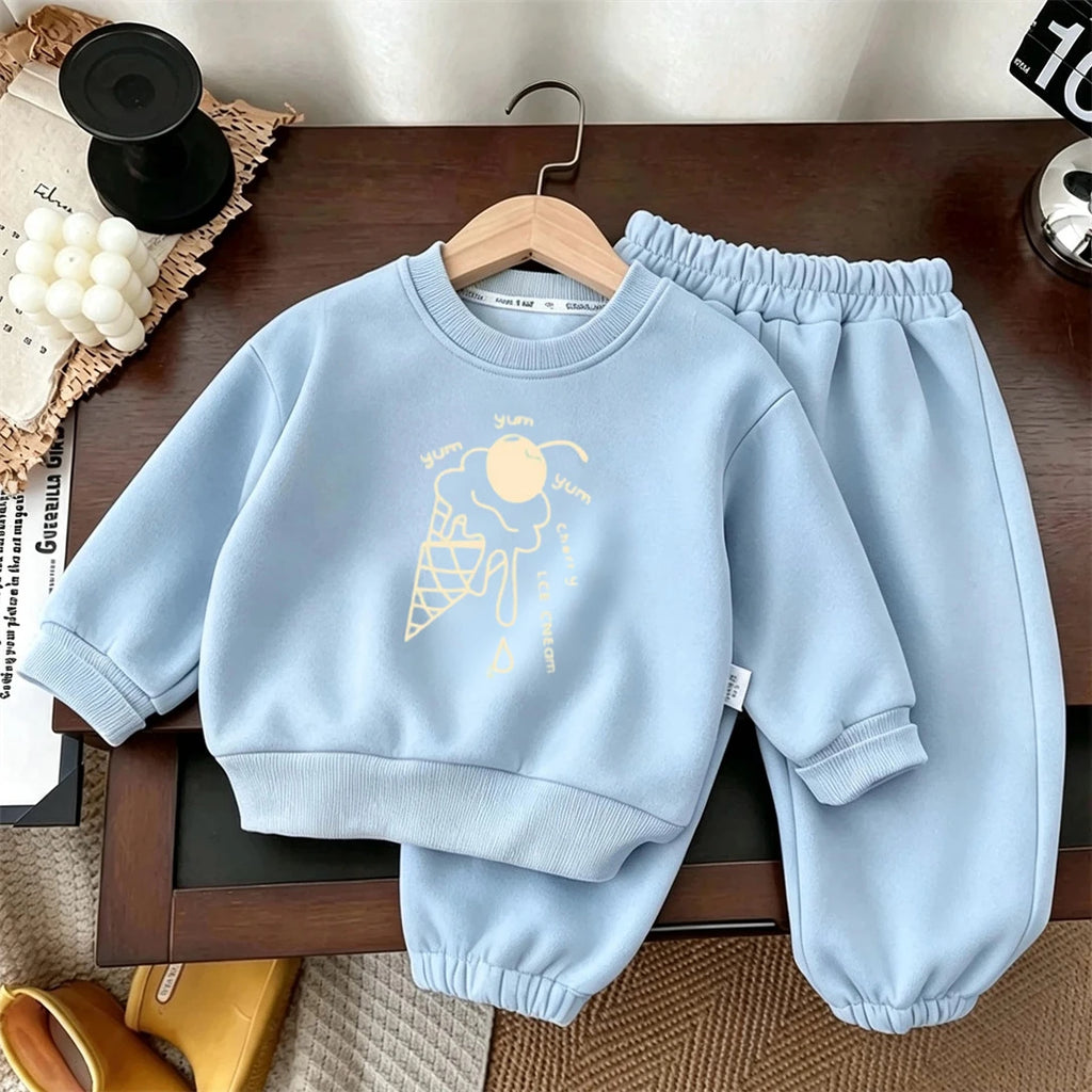 Kids Cartoon Printed Hoodie Loose Pants Two Piece Set Fashion Casual Costume Child New Design Tops Pants Long-sleeved Tracksuits