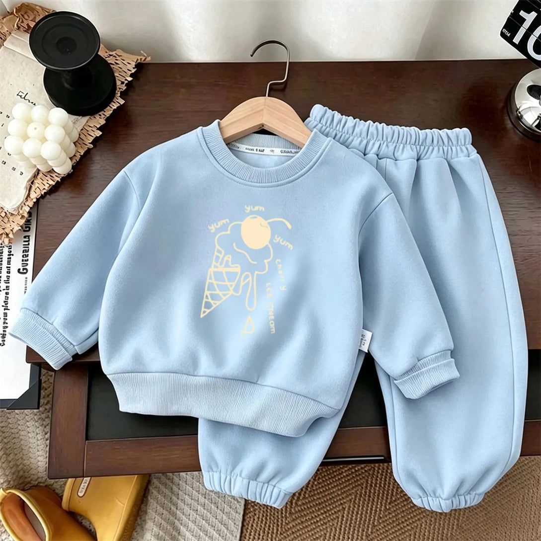 Kids Cartoon Printed Hoodie Loose Pants Two Piece Set Fashion Casual Costume Child New Design Tops Pants Long-sleeved Tracksuits