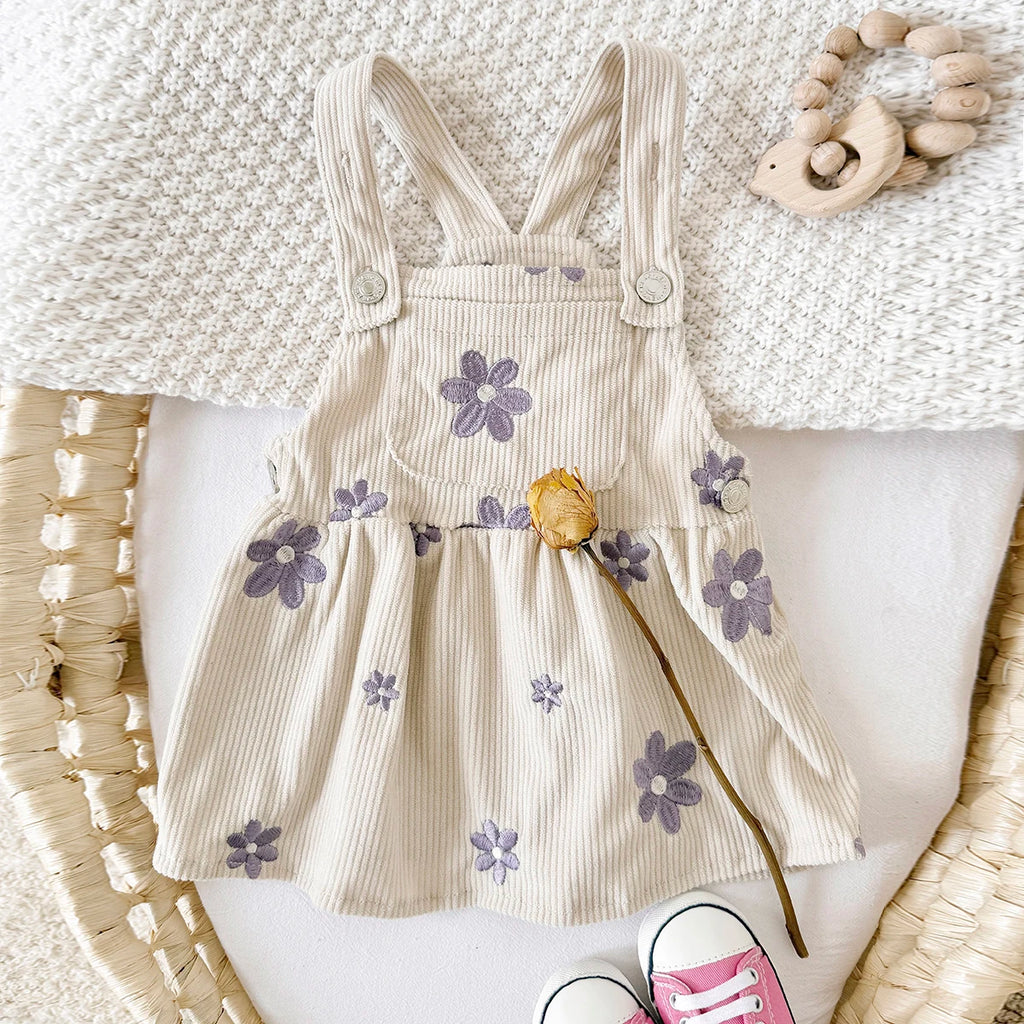 Toddler Infant Girls Denim Dresses Flowers Embroidery Strap Knee-Length Kids' Dresses One-piece 0-3 Years Overall Girl Clothes