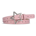 1.8x93cm Children Kids Five-pointed Star Metal Snap PU Leather Belt Girls Boys Silver Buckle Waistband Pants Decor Waist Belt