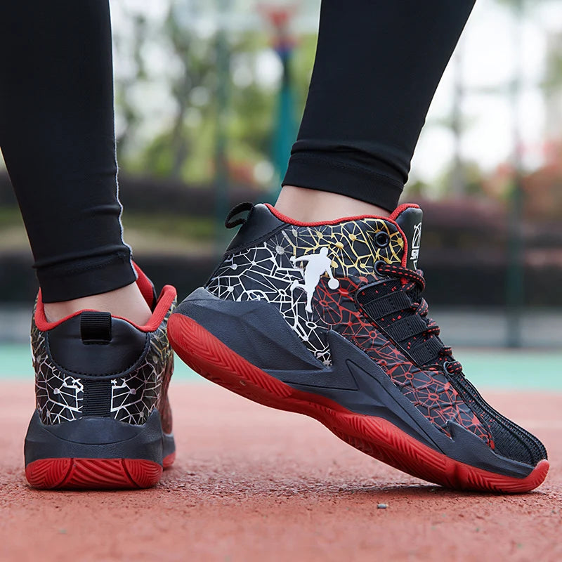 Children‘s Basketball Shoes Non-slip Breathable Basketball Training Sneakers Lace-up Boys Girls Basketball Boots Athletic Shoes