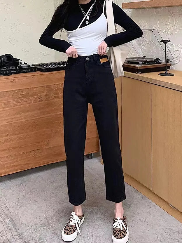 American Retro Deconstructed Bla Knife  Jeans Women's Loose Silhouette Wide Leg Floor Length Trousers Casual High Waist...