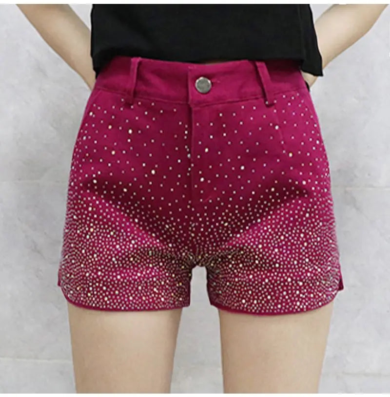 Women's High Waist iny Sequin Denim orts Summer New Sle Korean Version Slimming Elastic Wide Leg A-Line Hot Pants