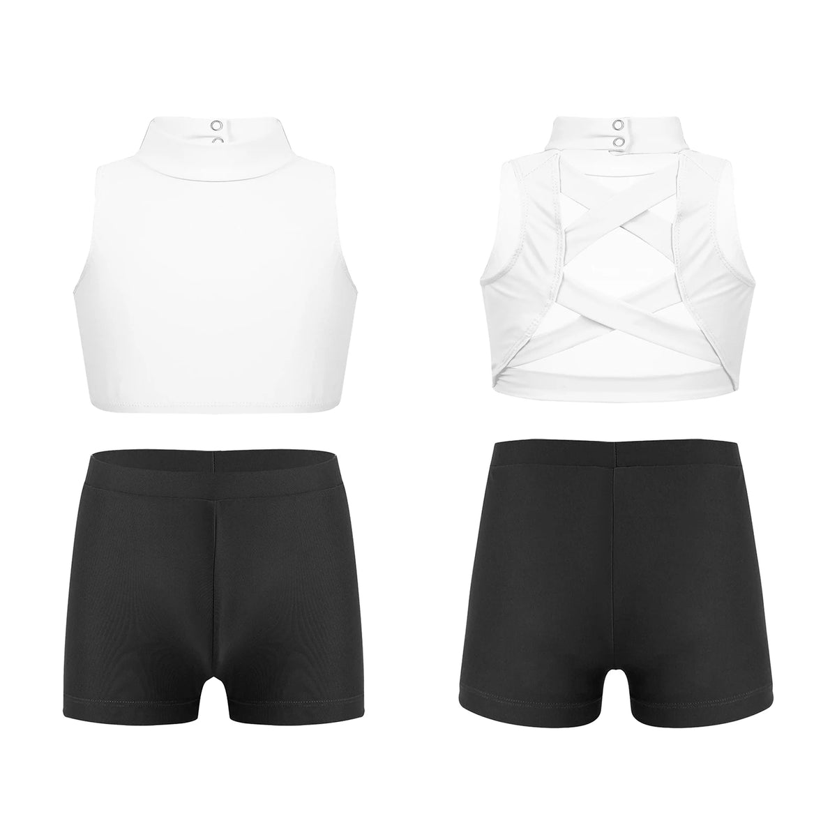 Kids Girls Swimwear 2Pcs Sleeveless Mock Neck Tank Crop Top Vest+Shorts Pants for Beach Pool Swimming Bathing Suit Sportswear