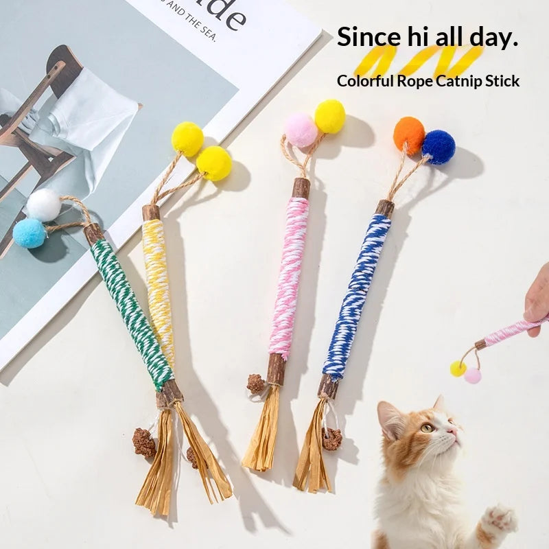 Pet Cat Toys: Self-Amusing, Boredom-Relieving, Valerian Catnip Ball Chew Stick, Jute Ball Pet Toy Supplies