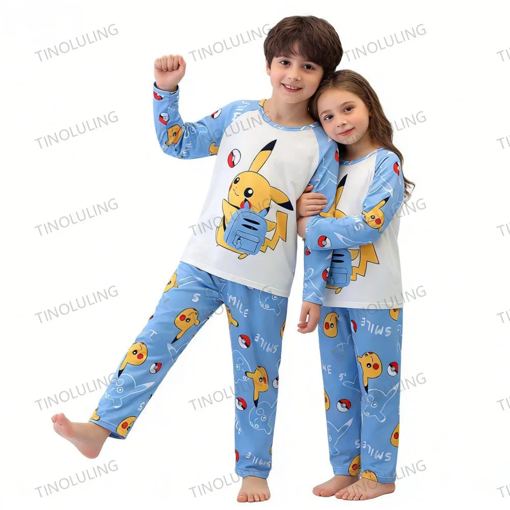 Pikachu Pajamas for Boys Children's Long Sleeve 2pcs Top+Pants Sleepwear Kids Clothing Sets Cartoon Girls Casual Outfits Gifts
