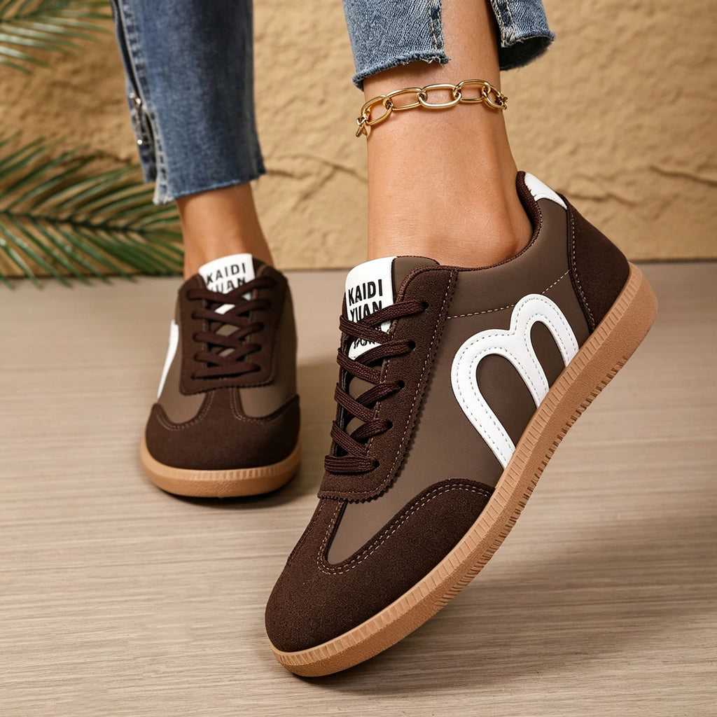 Women Tennis Sneakers Flats Ladies Fashion Brown Colors Lace-up Vulcanized Shoes Spring Autumn Woman Outdoor Trainers Footwear