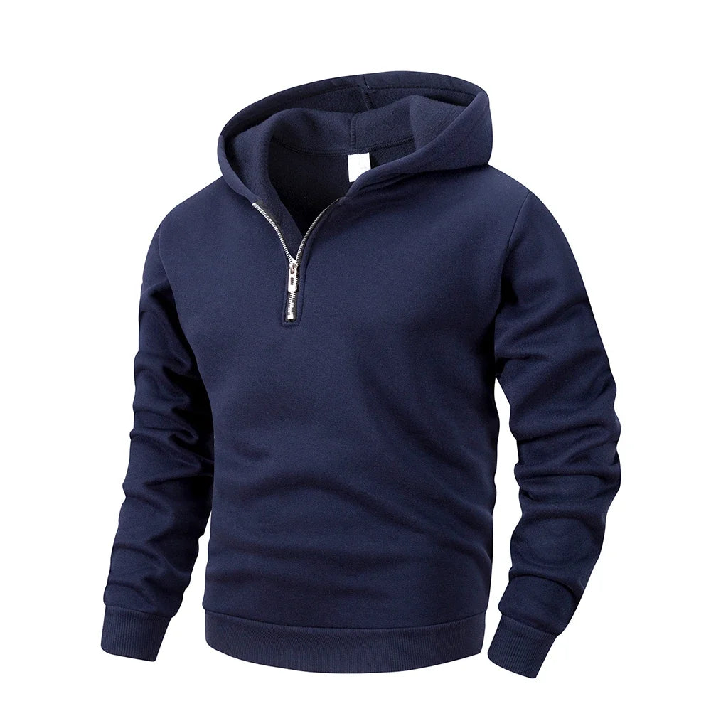 Men Casual Half - Zipper Fleece Sweatshirts Tops Men Sport Classic Fleece Warm Hooded Outdoor Zip Hoodie Basic Pullover S-2XL