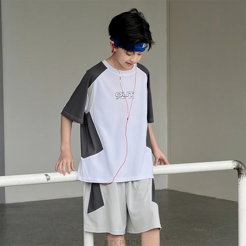Children New Summer Sports Wear For Boys Quick-Drying T-shirt And Shorts Clothing Set Basketball Jersey Suit Kids Spoty Outfit