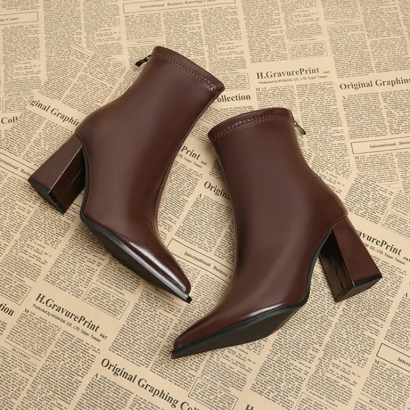 Women Elegant Outdoor Fashion Pointed Toe Boots New Retro Comfortable Ankle Boots High Heels Dress Shoes Women Zapatos De Mujer