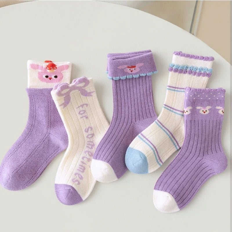 Children Socks Girls Socks Spring Autumn Lovely Bunny Cartoon Pattern Light Pink Socks Baby Cotton Socks for Kids 1-12Year-old