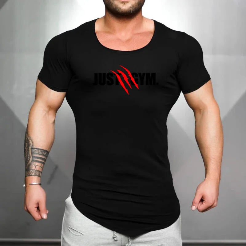 Mens Running Sport  Short Sleeve T-Shirts Summer Cotton Breathable Slim Fit Sportswear Gym Bodybuilding Fitness Muscle Shirts