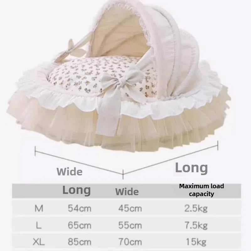 Pet Cradle Bed Detachable Washable Puppy Indoor Dog Cat Bed Soft Lace Bow Kitten Princess Bed with Luxury Covered Pet Products