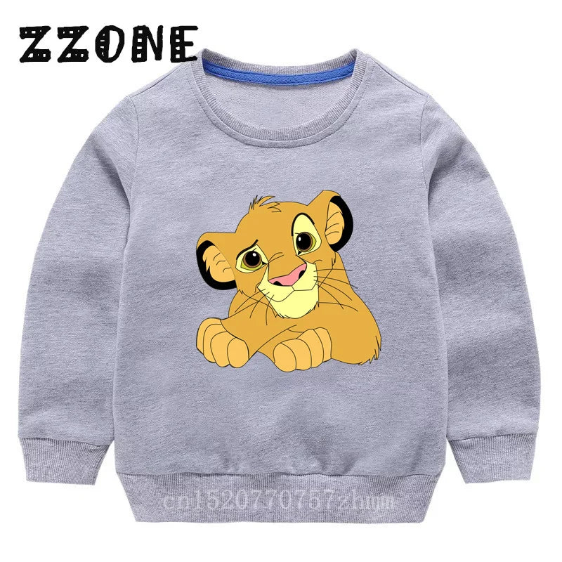 Kids Sweatshirts The Lion King Cute Simba Print Cartoon Children Hoodies Autumn Baby Pullover Outwear Tops Girls Boys Clothes
