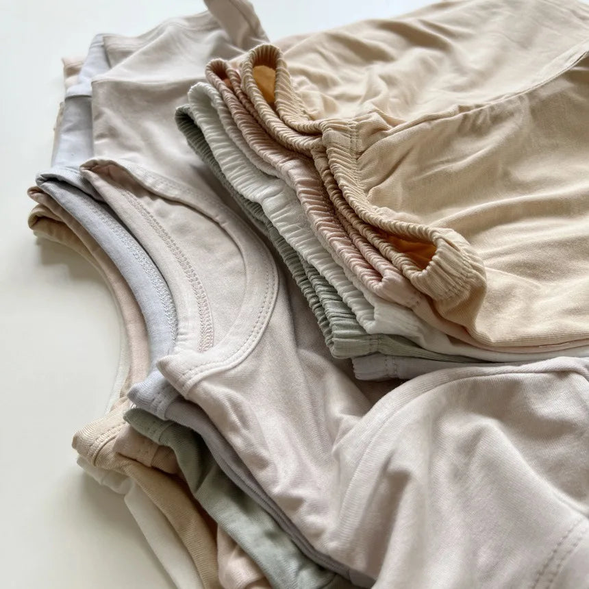 2026 Summer New Children Short Sleeve Pajamas Two-piece Set Boys Girls Thin Cotton Homewear 2pcs Suit Solid Toddler Outfits