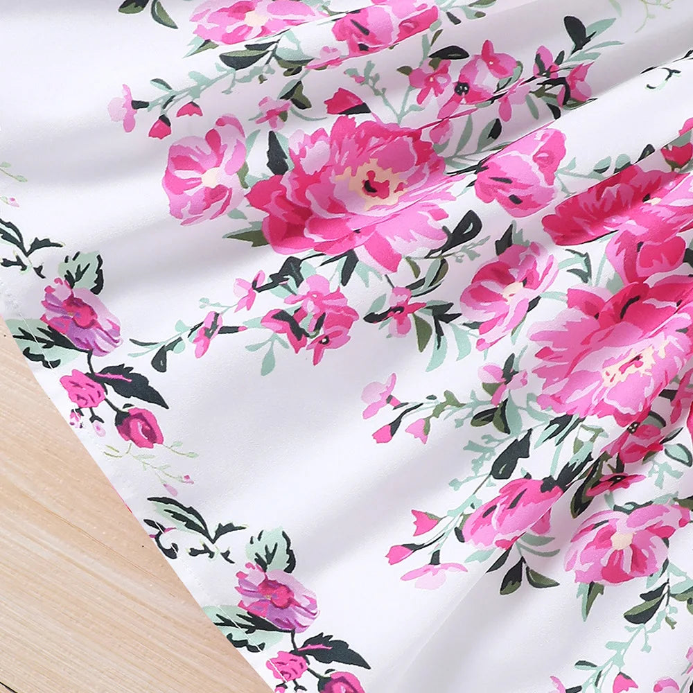 Kids Casual Clothing Sets Outfits for Girls Spring Summer Toddler Floral Print Long Sleeve Coat Tank Dress Children 2 3 4 5 6 7