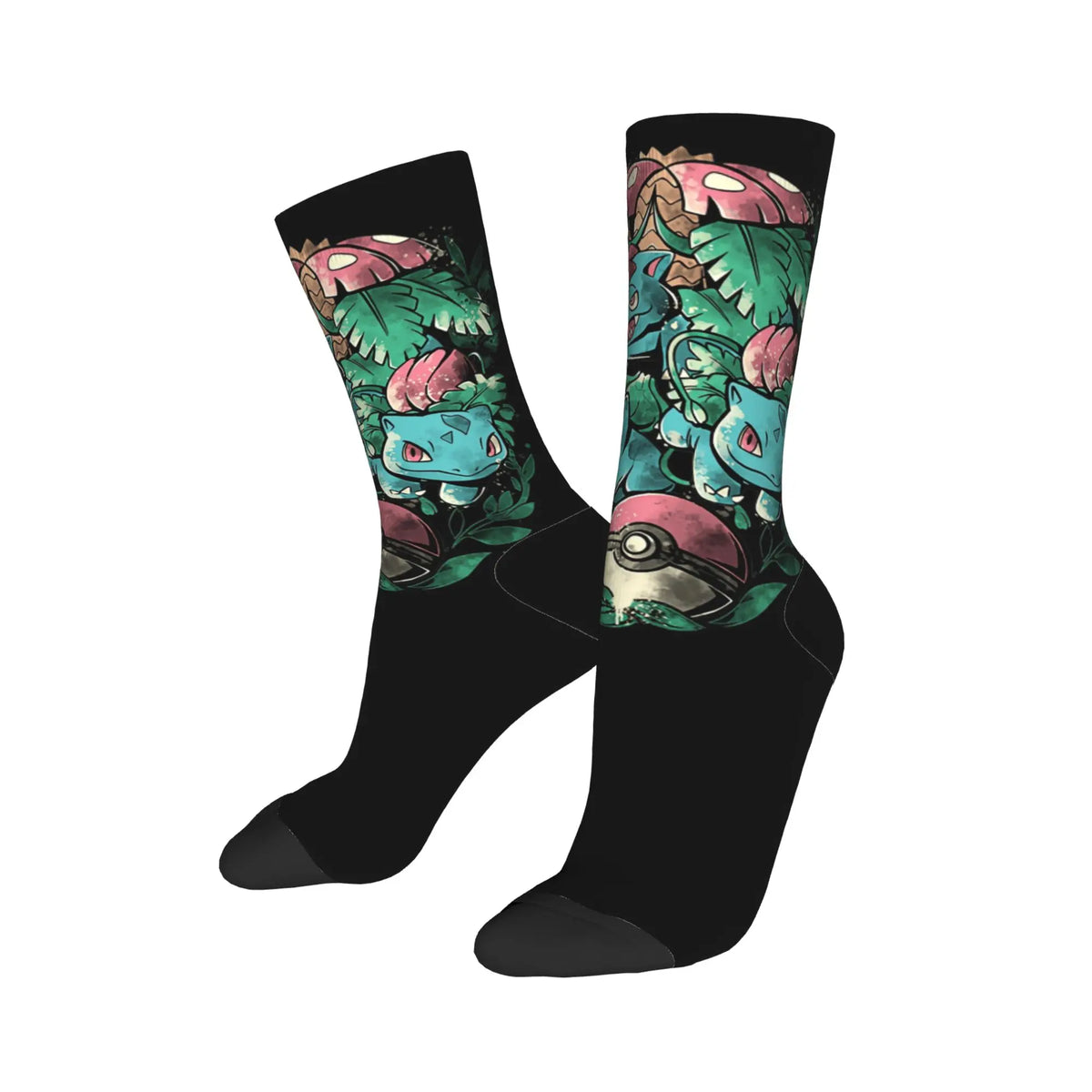 Happy Funny Male Men Socks Harajuku P-Pokemons Bulbasaur Sock Skateboard Women's Stockings Spring Summer Autumn Winter