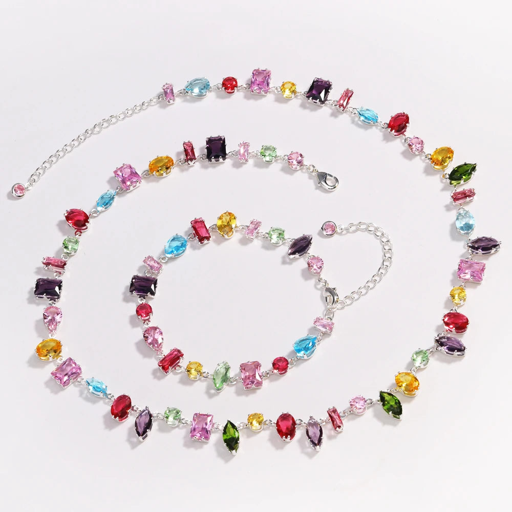 Brand 18K Gold Plated New Luxury Colourful Crystal Zircon Necklace For Women Fashion Party Jewelry Accessories Ladies Jewellery