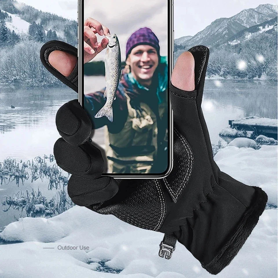 Waterproof Winter Fishing Gloves 2 Finger Flip Windproof Women Men Gloves Velvet Warm Protection Fish Angling Gloves
