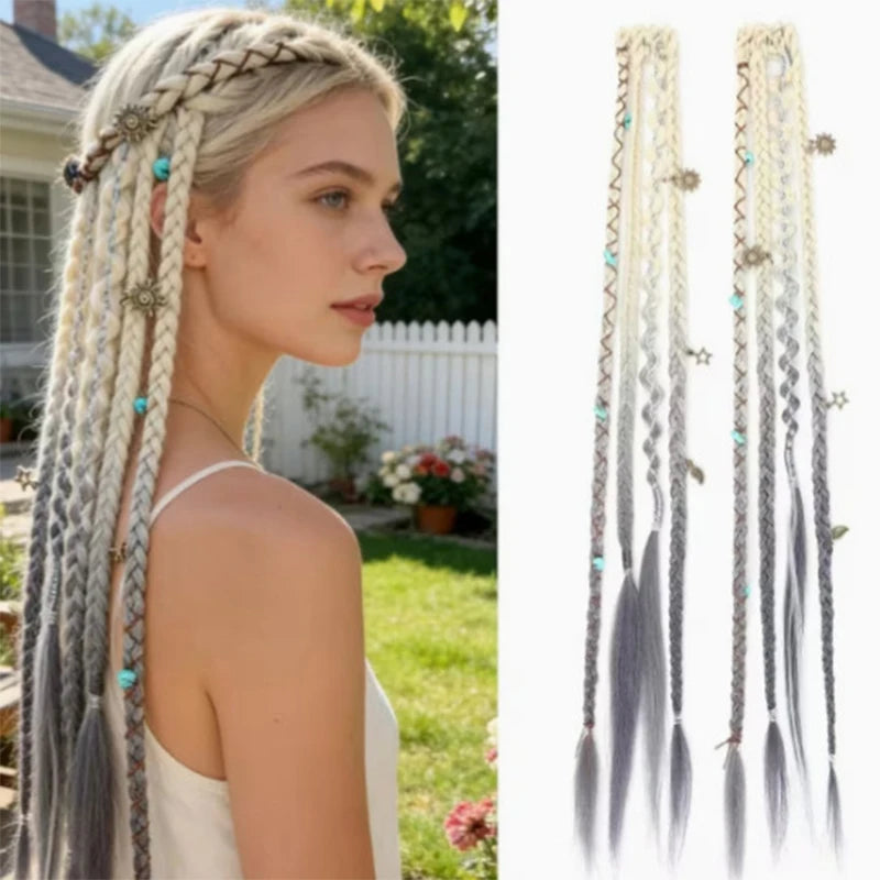 Wig with 4 small braids and hair extensions for women paired with Bohemian style BB clip on synthetic boxing braids