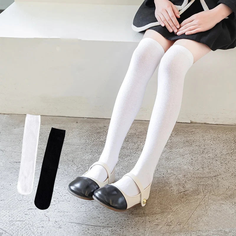 Children's Socks For Girls White Knee High Long Socks For Boys Black Football Socks 1-15Years Student Kids Stockings Spring New