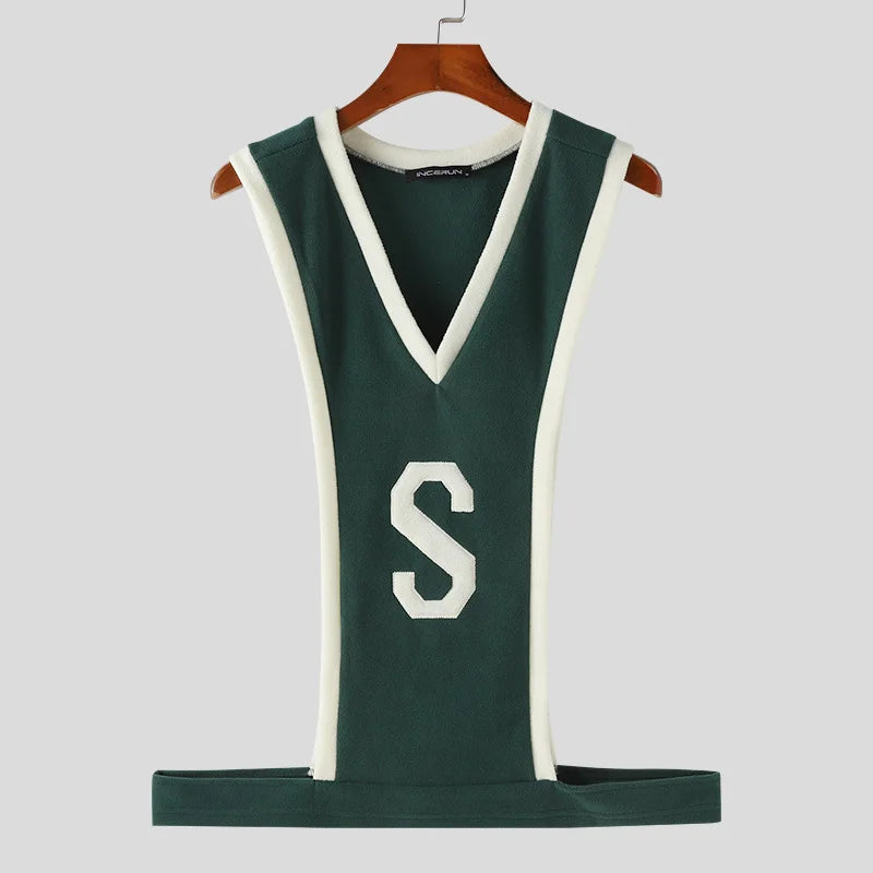 INCERUN Tops 2024 Korean Style Sexy Fashion Men S Letter Pattern Splicing Striped Vests Summer Casual Sleeveless Tank Tops S-5XL