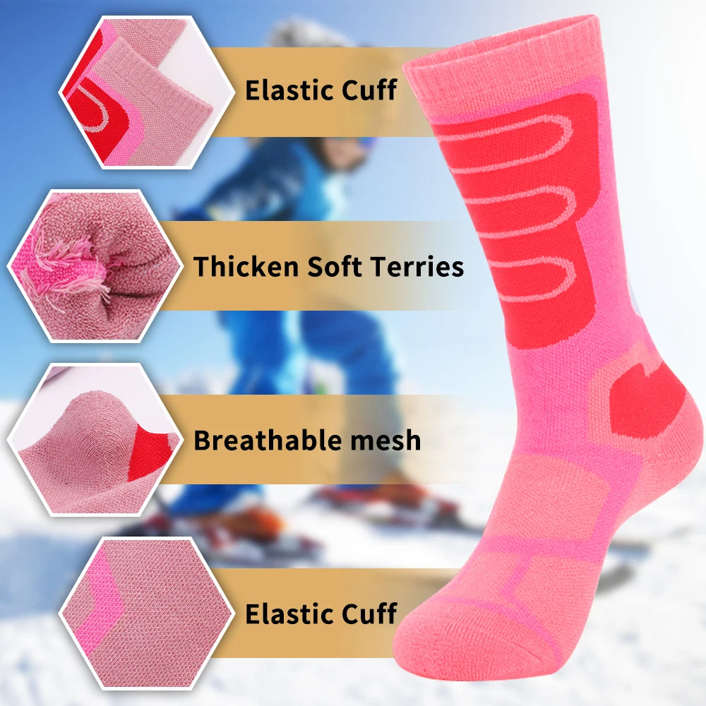 Children's Ski Socks  Warm Winter Socks for Boys and Girls Thermal Ski Socks for Kids Outdoor Skiing Skating Mountaineering