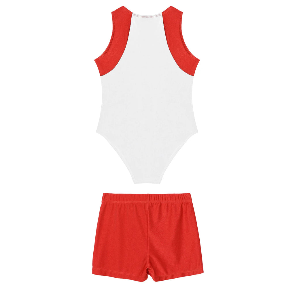 Kids Boys Sports Dance Outfits Gymnastics Leotards with Shorts Fitness Suit Stretchy Bodysuit Sportswear Gym Training Sport Sets